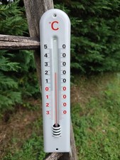 Ancien thermomètre émaillé classique blanc rouge parfait état made in France