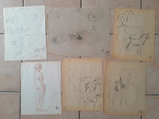dessin ancien lot ensemble gustave guétant animalier cheval tigre études