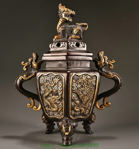 Bronze gilt silver dragon - 8.2"bronze,
