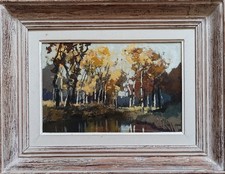 Lucien Péri ( 1880-1948 ) - Huile/panneau - Paysage lacustre aux bouleaux