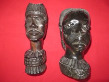 Couple en Ébène Sculpté - Anciens Buste - Art Africain Vintage