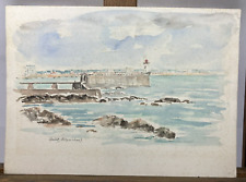 Aquarelle Paysage Marin Phare de La Chaume Les Sables-d'Olonne Vendée BLANCHARD