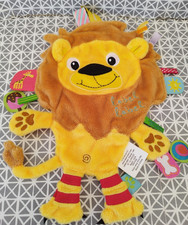 Doudou lion plat jaune marron étiquettes Label Label