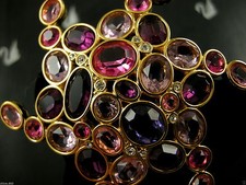 SIGNED SWAROVSKI AMETHYST COLORED CRYSTAL PIN~BROOCH 22KT GOLD PLATING NWT RARE 