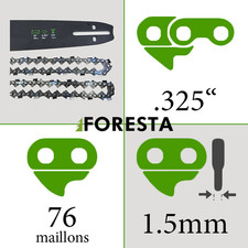 Pack Guide + 2 Chaînes tronçonneuse 76entraineurs 50cm de coupe 0.325 0.058