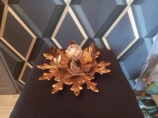 ancien lustre plafonnier style Maison CHARLES en tôle à décor de feuillage