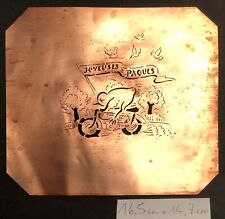 Pochoir ancien JOYEUSES PÂQUES - pâtisseries, en laiton POUSSIN Á VÉLO