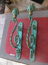 ++"542.21"   BELLE PAIRE D APPLIQUES EN FER FORGE PATINE VERTE ANNEE 50