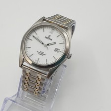 Festina Quartz Swiss Made –Montre Homme Acier Bi-Ton Blanc Date Vintage 17cm