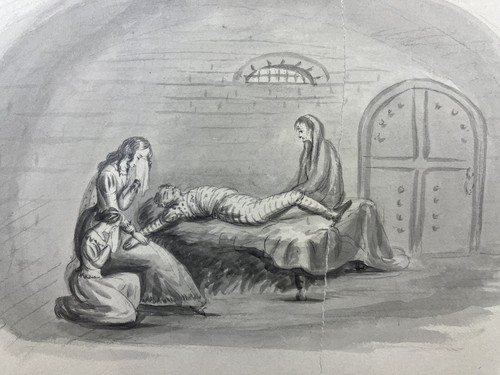 Lavis ancien scène deuil - ancien,