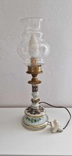  Lampe a poser porcelaine décoré main, ajouré  , globe verre gravée ,  ITALIE