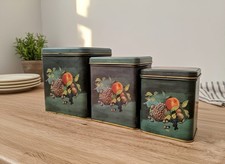 Lot de 3 Boîtes de Rangement Vintage en Métal - Design Fruits Rétro Empilables