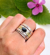 Bague toupie en argent massif 925 pierre précieuse onyx noir bijoux de...