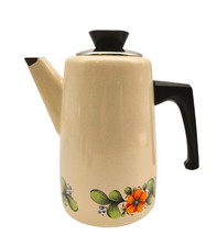 🌸 Cafetière Vintage en Métal Émaillé – Décor Floral - Rétro Années 60-70