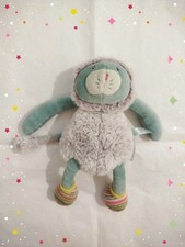 Doudou peluche chat bleu vert