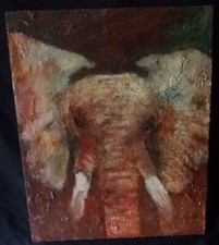 tableau huile sur  toile, genre animalier éléphant, 65x50 cm