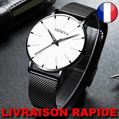 Montre geneva quartz noir - montre, fine