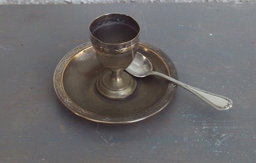 Ancien coquetier soucoupe - coquetier,