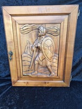 1 Porte de Meuble Ancien en Bois Sculpté Chevalier Armure  Vintage