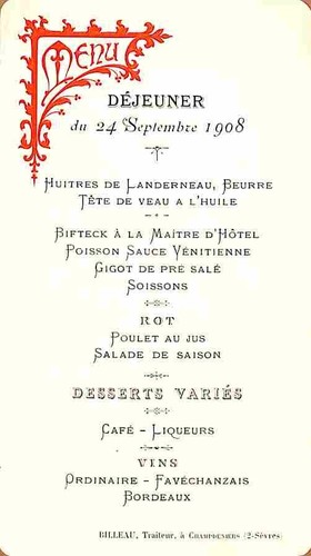 Menu ancien 1908 - , –