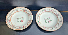 COMPAGNIE DES INDES 2 ASSIETTES PORCELAINE EP.XVIIIÈME ROSES OISEAUX