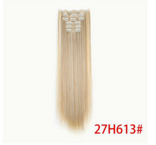 Kit Extensions Cheveux Blond Doré Méché Synthétiques 16 Clips Lisses 6 Bandes