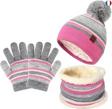 Enfants Hiver Bonnet Chaud Tricot Chapeau Echarpe Gants Ensemble pour Garcon