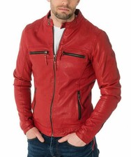 Blouson en cuir rouge pour