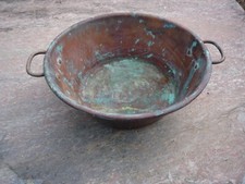 Ancien Vintage Chaudron Bassine À Confiture En Cuivre D. 36 Cm