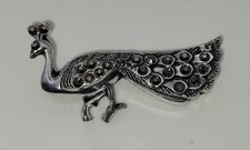 Bijou Vintage Broche Paon Métal Couleur Argent - Marcassite # H2