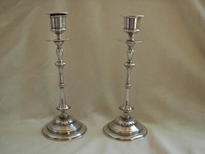 PAIR OF ANTIQUE FRENCH SILVERPLATED BRONZE TABLE CANDLE HOLDERS, 19th CENTURY.