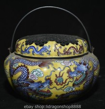 4.6" Qing Qianlong Chinese Famille rose porcelaine Double Dragon incense burner