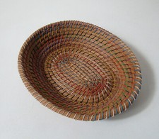 corbeille en rotin et fil de métal couleur ovale Vintage