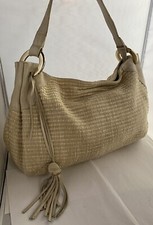 * Furla * sac à main cabas en cuir et paille vintage à saisir bag  /