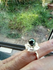 bague perle de tahiti bleu grise n7 perle 7/8