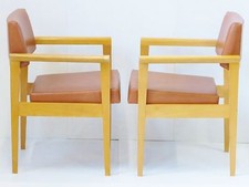 PAIRE DE FAUTEUILS 1950 SKAI MARRON CHENE VINTAGE 50's MID CENTURY MODERN CHAIRS