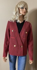 Gilet cardigan rouge et gris 60% laine Vintage SOLFIN T 42