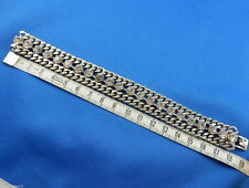 BRACELET VINTAGE TRES JOLI DOUBLE CHAINE RHODIE ET 22 STRASS EN RIVIERE  