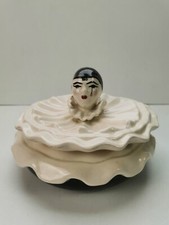 BOITE ARLEQUIN TRISTE, PIERROT, BONBONNIERE, BIJOUX, FAIENCE, CÉRAMIQUE, VINTAGE