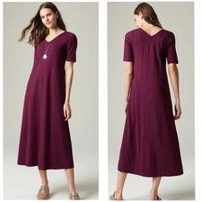 Double V Neck Elbow Sleeve Midi Maxi Dress ST Red Sangria