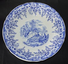 Ancien plat assiette creuse LUNEVILLE KG repas champêtre bleu Jouy 30 cm vintage