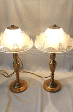 Paire de lampes pieds en laiton, coupelles Ezan non signé, art déco