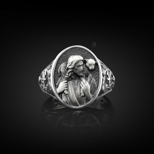 Bague chevalière homme jésus - chevalière,