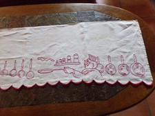Ancienne bordure d'étagère,brodée en lin,cuisine d'antan,1900,décoration
