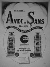PUBLICITÉ PRESSE 1939 GIBBS CRÈME DE SAVON OU RAPIDE RASER AVEC OU SANS BLAIREAU