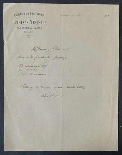Facture varennes 1920 duchesne - facture,