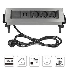 Prise encastrable Plan de Travail en Acier INOX 3 Prises 2 USB Norme français...