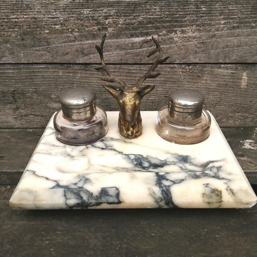 Double marble inkwell - double, deer
