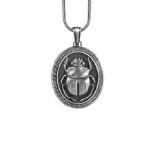 Collier scarabée argent sterling pendentif insecte ancien protection bijoux c...