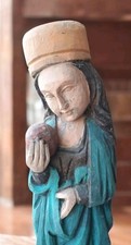 Rare Statue Ancienne Vierge au Globe Bois Peint Religion Objets du Début XXème C